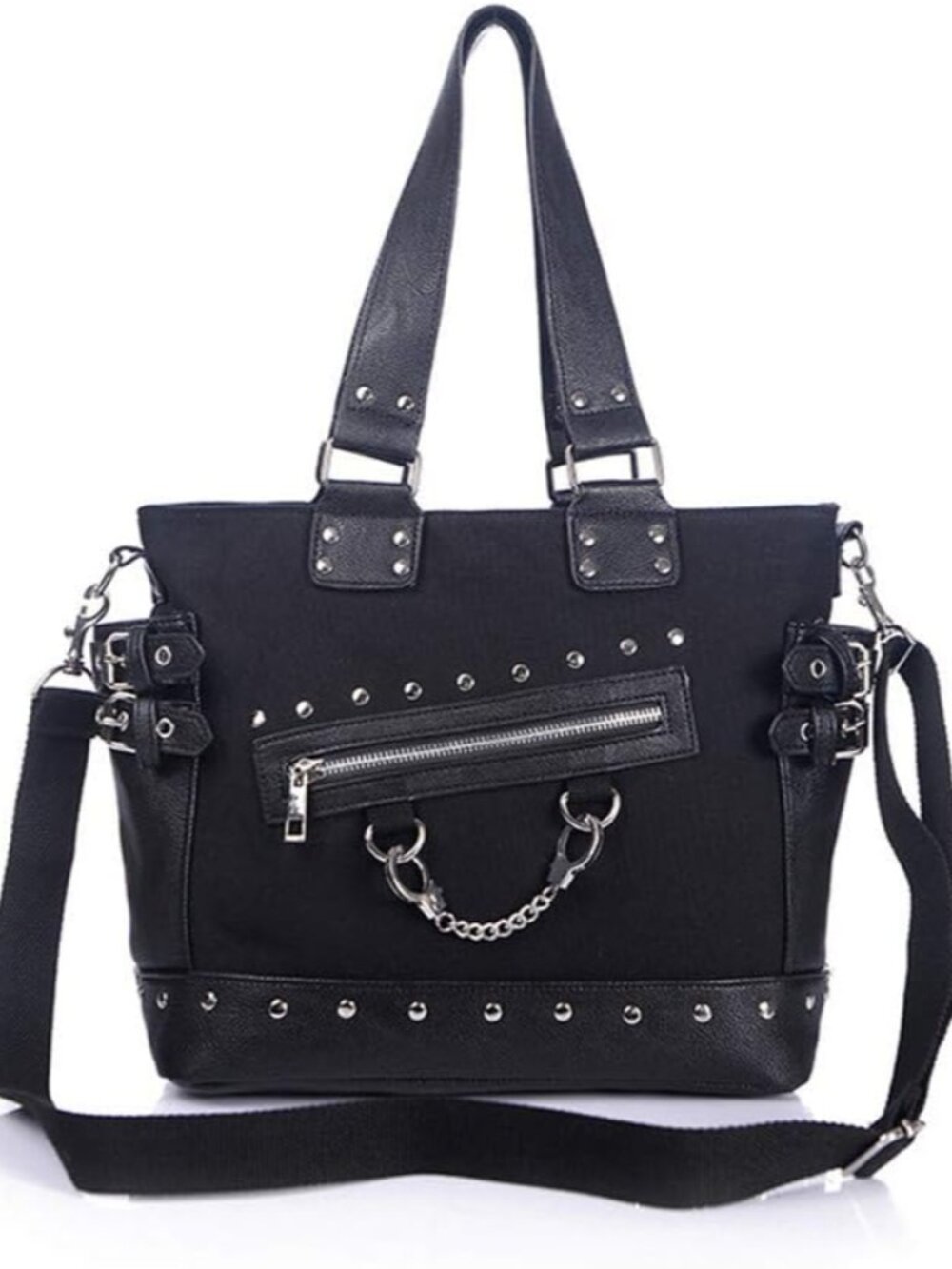Women Fashion Rivet Handbag Purse Luminous Canvas Punk Tote with Shoulder Strap